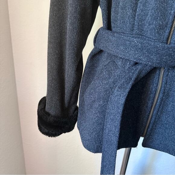 Vintage Y2K Jason Kole Wool Faux Fur Trim Belted Zip Jacket Cozy Winter Coat - Picture 5 of 16